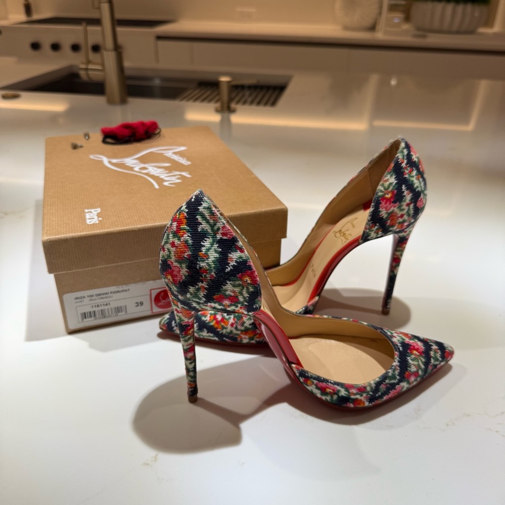 Christian Louboutin Iriza Denim Fiori Floral Heels